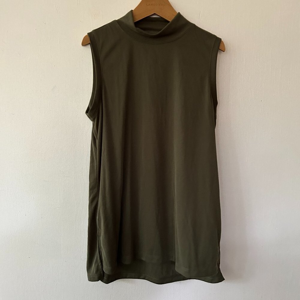 Banana Republic Sleeveless Top Womens XS Green Ribbed Mock Neck Preppy Luxe